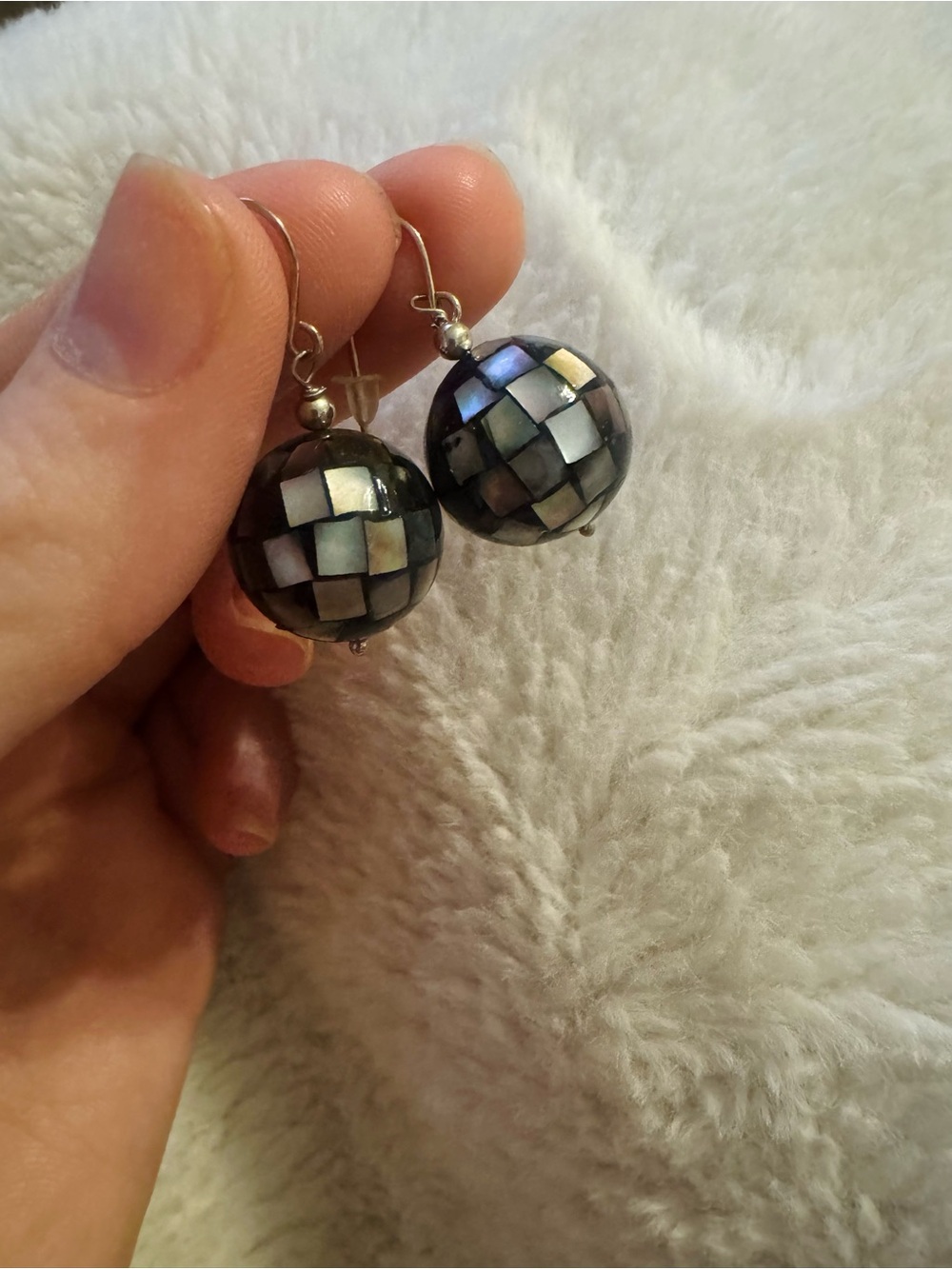 Sterling silver abalone Mosaic Drop Earrings - Iridescent Black